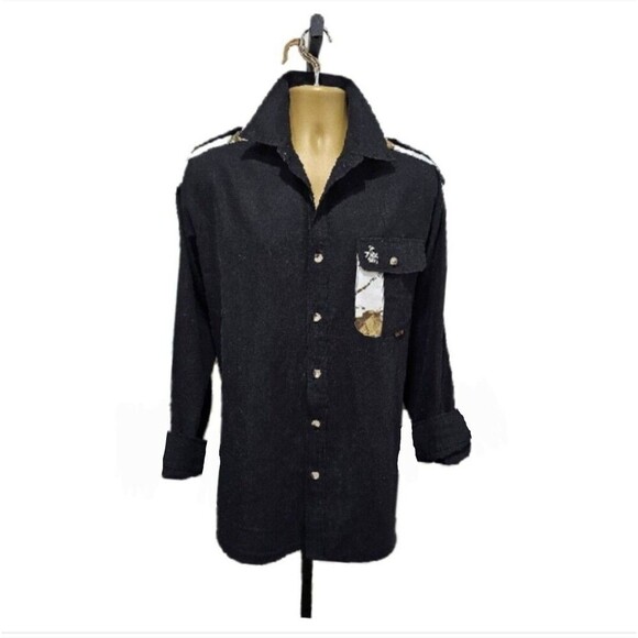 Realtree Black Shirt Mens L Legendary Whitetails Camo Long Sleeve Country Dressy - Picture 9 of 9
